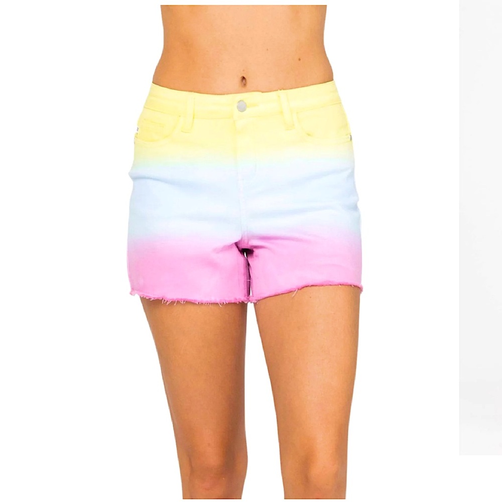 Judy Blue cute blue pink yellow ombré dip dye tie dye denim shorts size large
